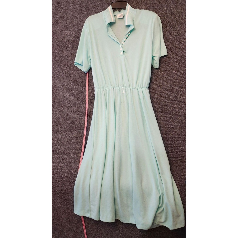Vtg Teal Carriage Court Dress Womens 16 Knit Shirt Fit & Flare Summer